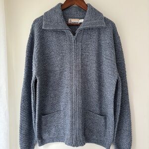 VTG London Fog Full Zip Collared Sweater 90’s 80’s Textured Blue Gray Large